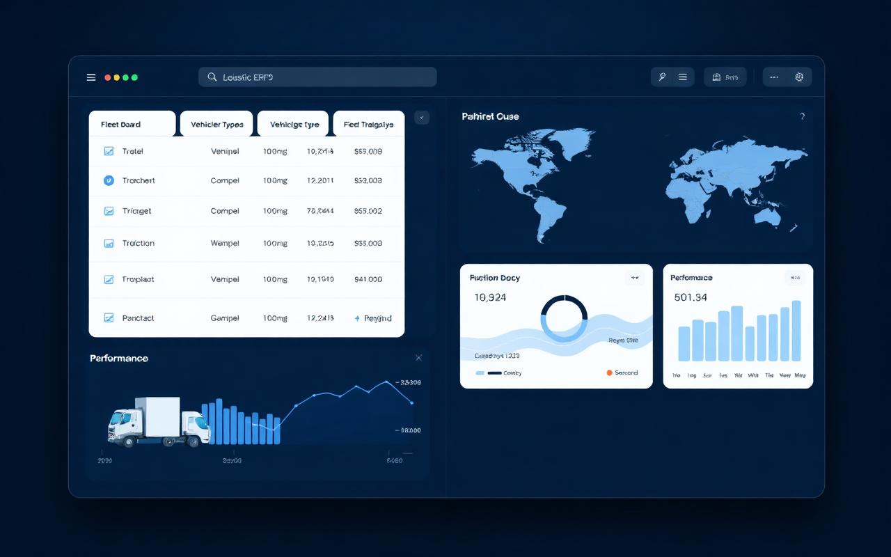 Takamul Logistics fleet dashboard with vehicle directory and performance charts